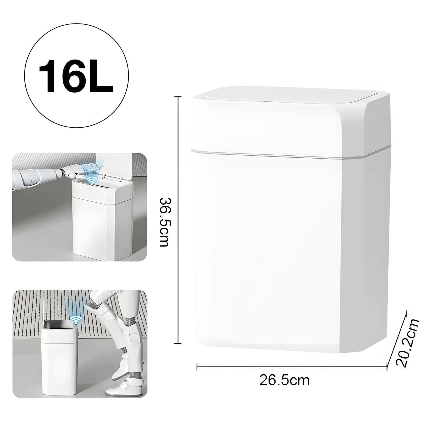 12L+16L Automatic Sensor Trash Can IPX4 Waterproof Bathroom Smart Trash Basket White Electric Toilet Wastebasket