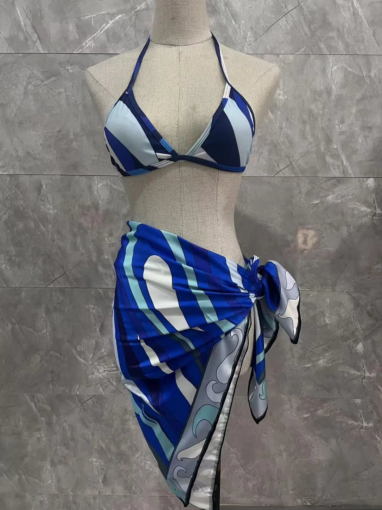 Women Swimsuit Split Swimsuit Bikini Striped Geometry Pattern One-Piece Swimsuit