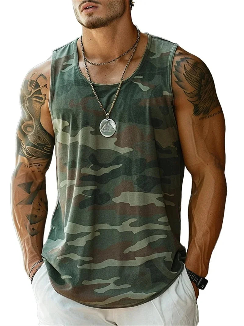 Men's Retro Ethnic Print Crew Neck Tank Top Texture Plaid Stripe 3d Vest Fashion Street Sleeveless Breathable Casual Sport Tops