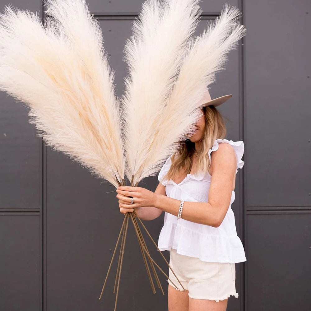 1PC Faux Pampas Grass Decor Plume Grass Artificial Phragmites australis Vase Decorations Fake Reeds Plants Everlasting Flowers