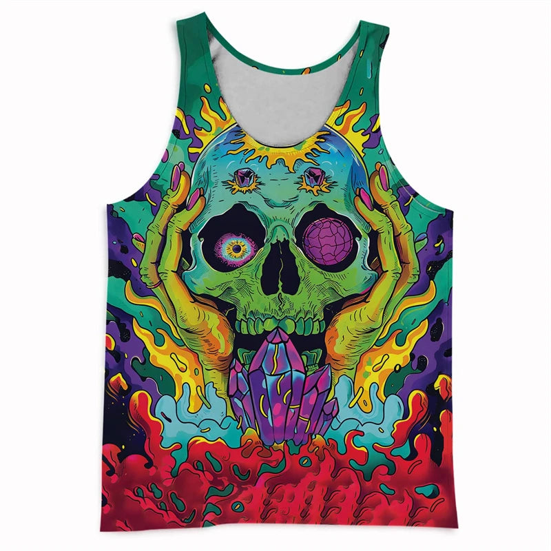 Trend Skull Pattern Tank Top For Men Fashion Summer Sleeveless Abstract 3D Printed Vest Cool Streetwear Hip Hop Undershirts Tank