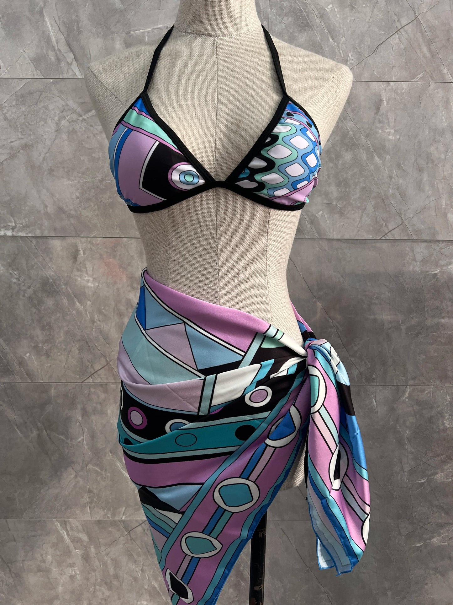 Women Swimsuit Split Swimsuit Bikini Striped Geometry Pattern One-Piece Swimsuit