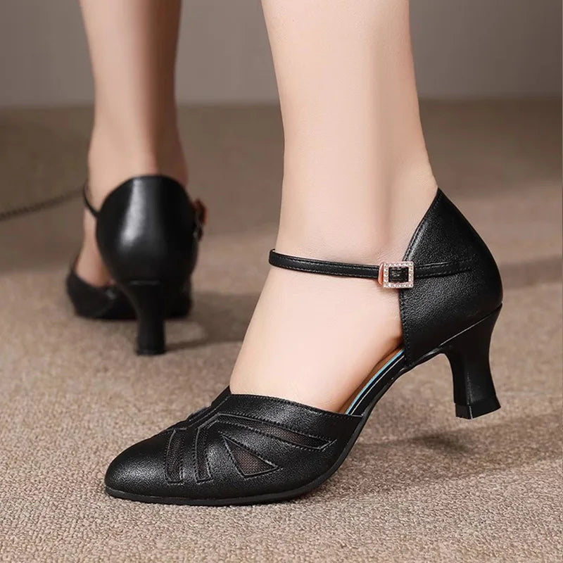 Square Dance Shoes Women Leather Sneakers Latin Dance Shoes Adult Social Ballroom Dancing Banquet Modern Dance Sandals Woman