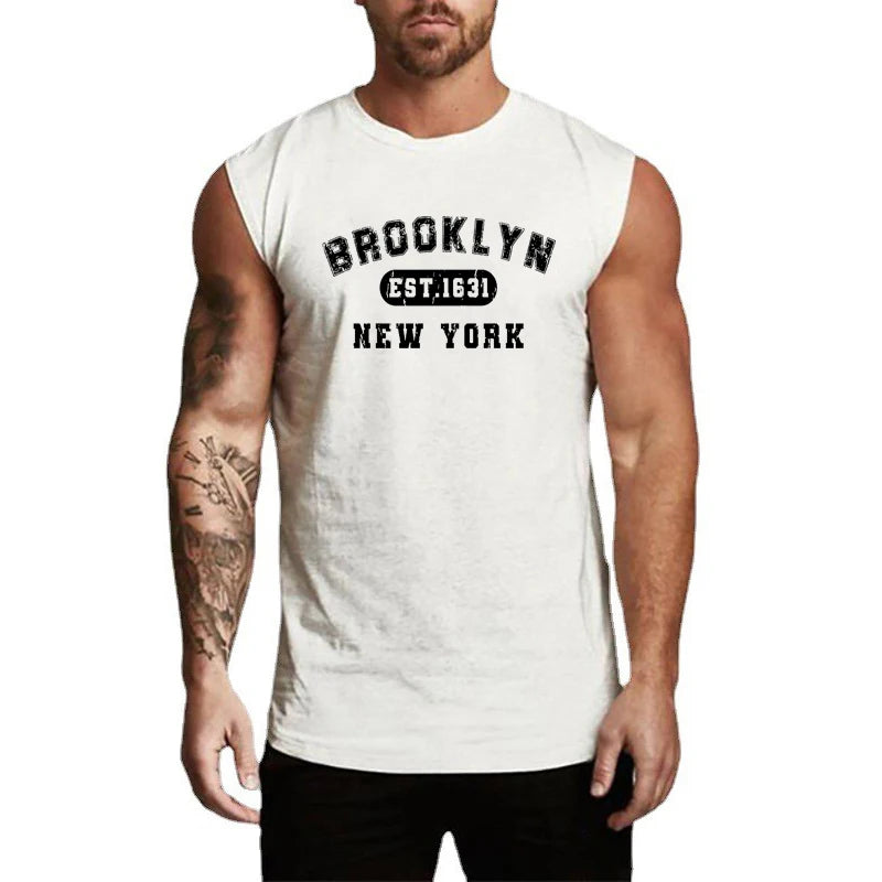 Summer Cotton Breathable Bodybuilding Tank Tops Mens Workout Muscle Sleeveless Cool Shirts Gym Fitness Muscle Training Clothing