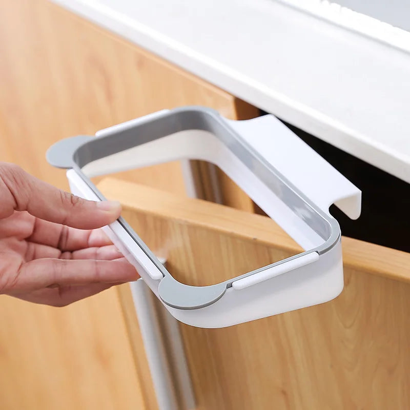 1pc Kitchen Cabinet Door Basket Hanging Trash Can Waste Bin Garbage Bag Holder Portable Kitchen Trash Bag Holder Kitchen Gadgets
