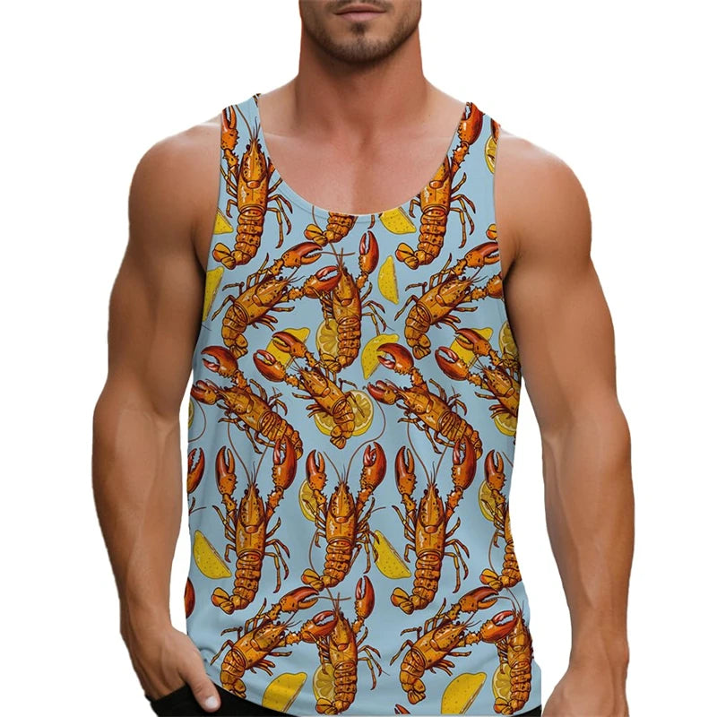 2025 Men's Tank Top Big Lobster Print Hawaiian Men's Casual Vest Comfortable Men's Sleeveless T Shirt Funny Undershirt Unisex