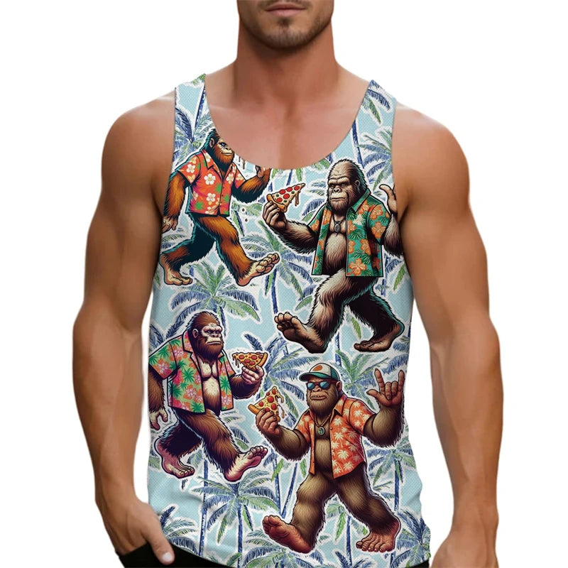 Funny Cat Pizza Graphic Tank Tops Men Women 2025 Sleeveless Tees Y2k Shirt Hawaii Beach Vest Top Unisex Cartoon Undershirt