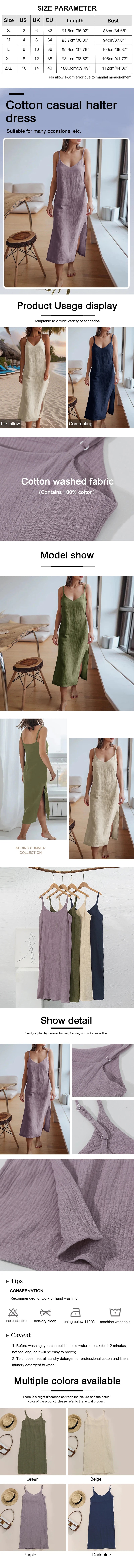 100% Cotton Woman's Dresses Sexy Spaghetti Strap Sleeveless Open Side Sundress Summer Long Maxi Female Dress vestidos para mujer