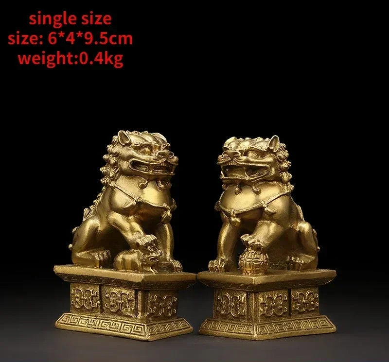 1pairs Feng Shui Attracting Wealth Copper animal Lion Ornaments Home Living Room Bedroom Office Figurines