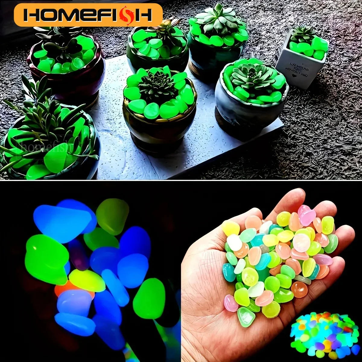 100pcs Glow In The Dark Pebbles Resin Luminous Stones For Landscape Garden Paths Potted Plants Parks Aquarium Decor