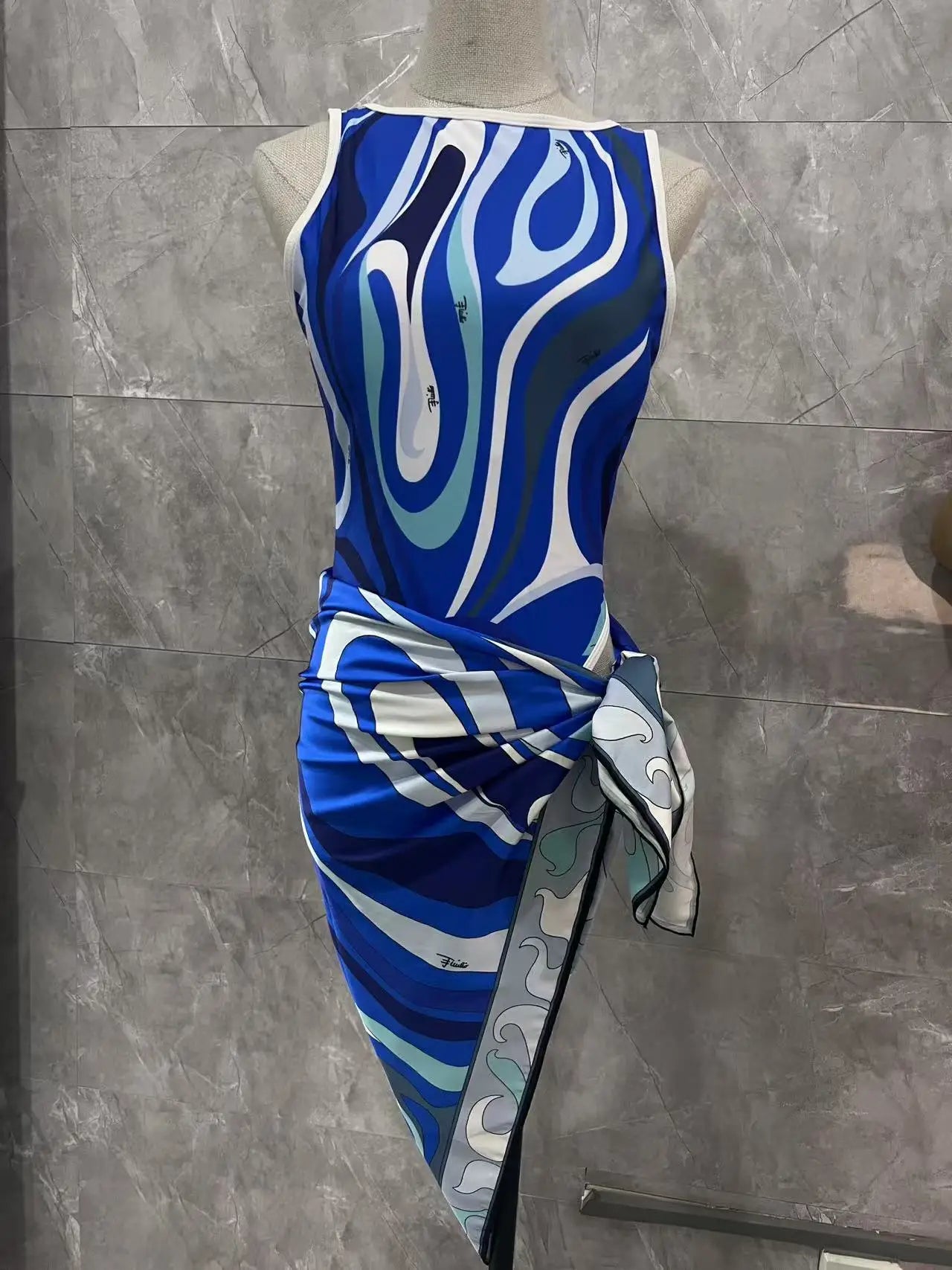 Women Swimsuit Split Swimsuit Bikini Striped Geometry Pattern One-Piece Swimsuit