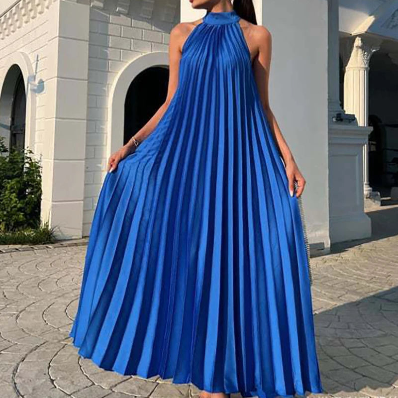 Women Sexy Off Shoulder Gala Dress New 2025 Elegant Solid Swing Loose Party Dress Spring Female Halter Slim Banquet Long Dress