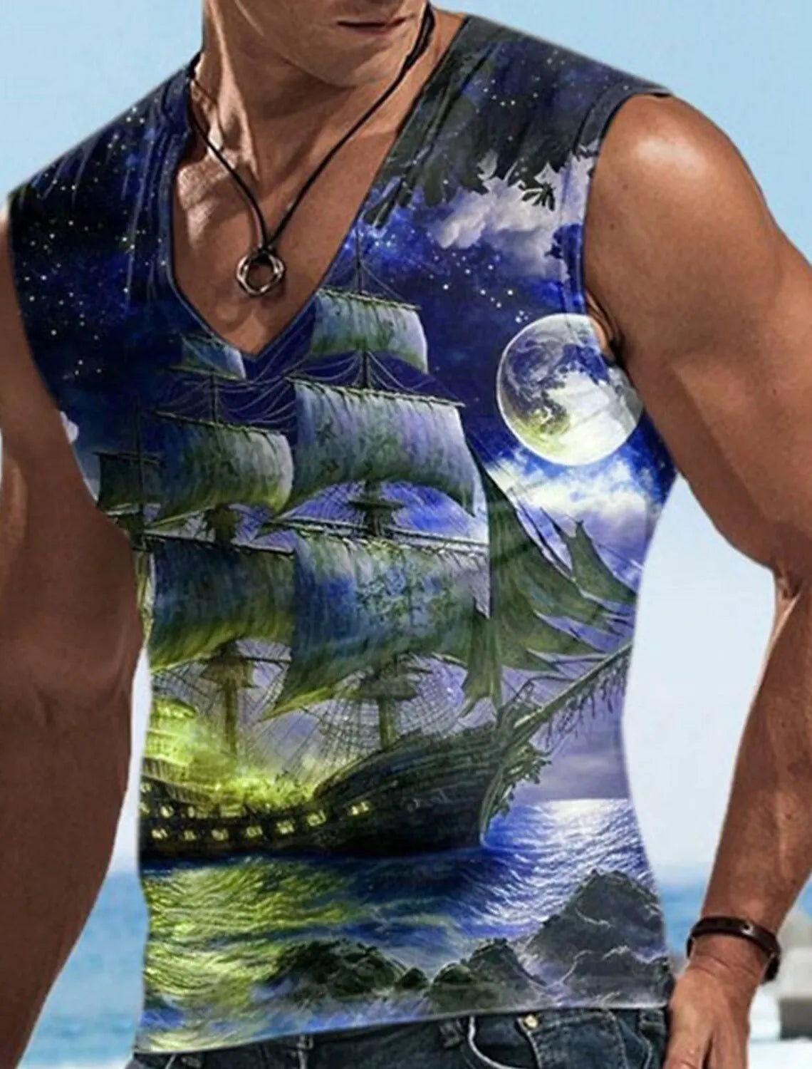 Sailor Suit 3D Ship Print T Shirt Men's Quick Dry Sleeveless Tank Top Oversized Fitness Sports Shirt Men's Design Clothing