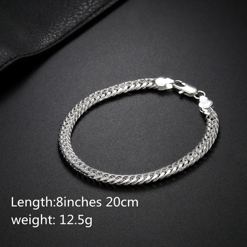 Fashion Original Brand 925 Stamped Silver Man 6MM Geometric Chain Bracelets Neckalces for Women Party Wedding Jewelry Sets