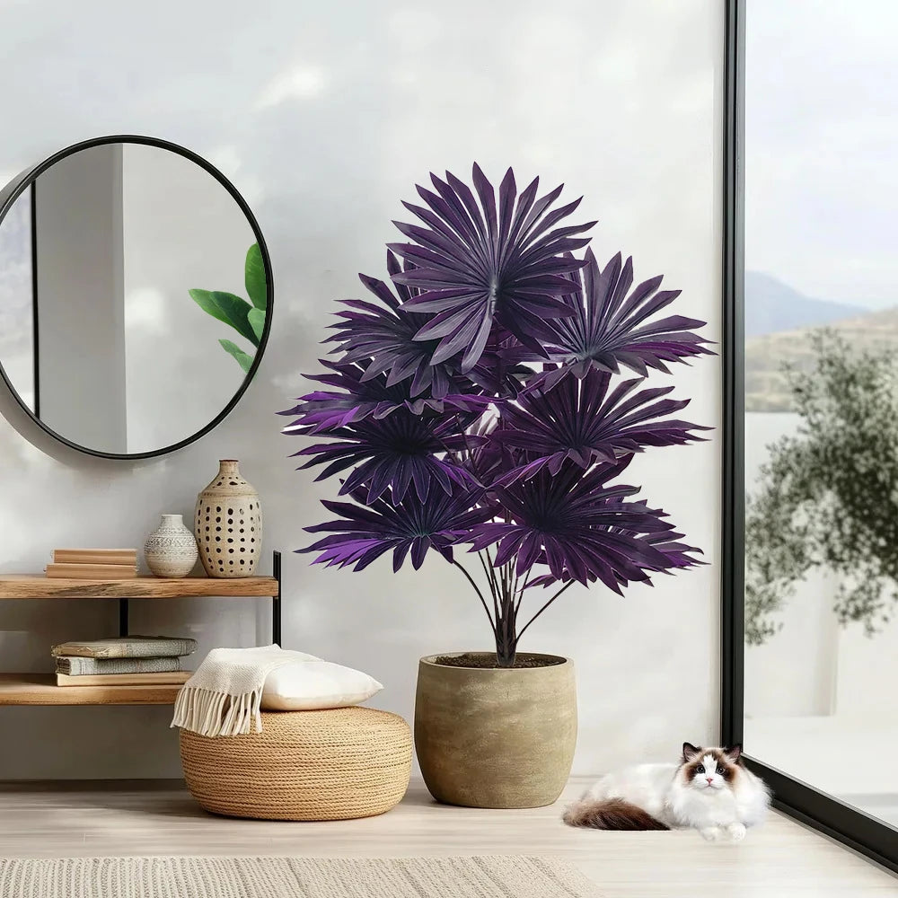 1.8-5FT Artificial Plant Purple Palm Tree Tropical Fake Plants Plastic Palm Leafs Big Monstera Tree Branch For Home Garden Decor