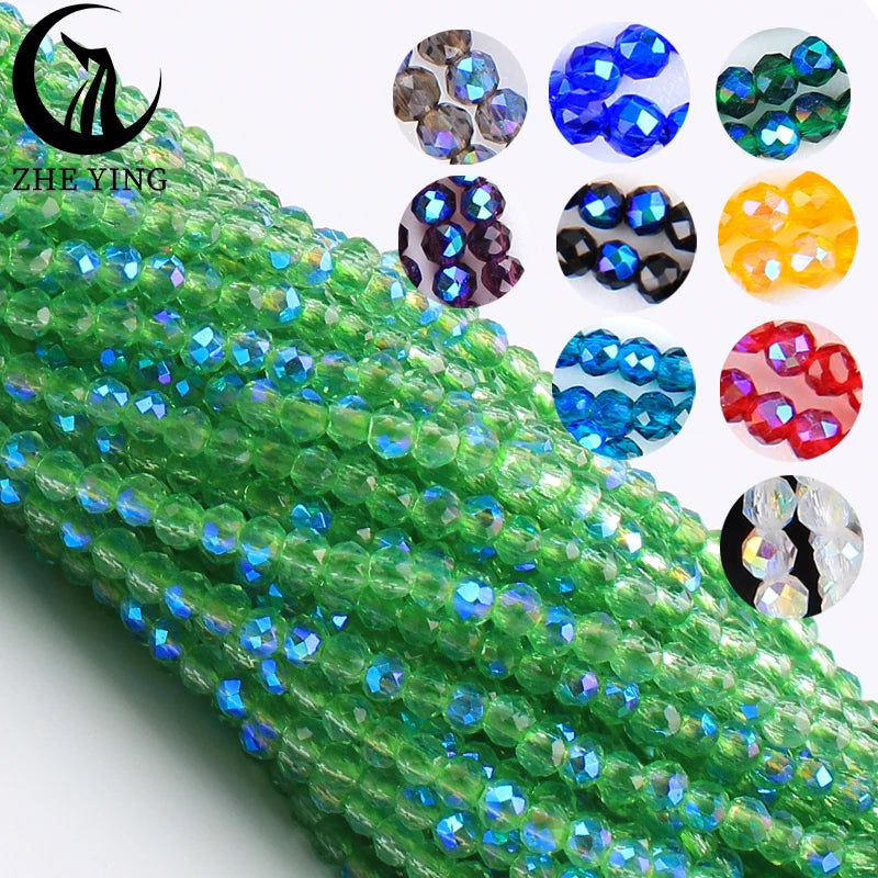 Zhe Ying New 2mm Electroplating AB Crystal Beads Small Loose Faceted Spacer Beads for Jewelry Making DIY Accessories