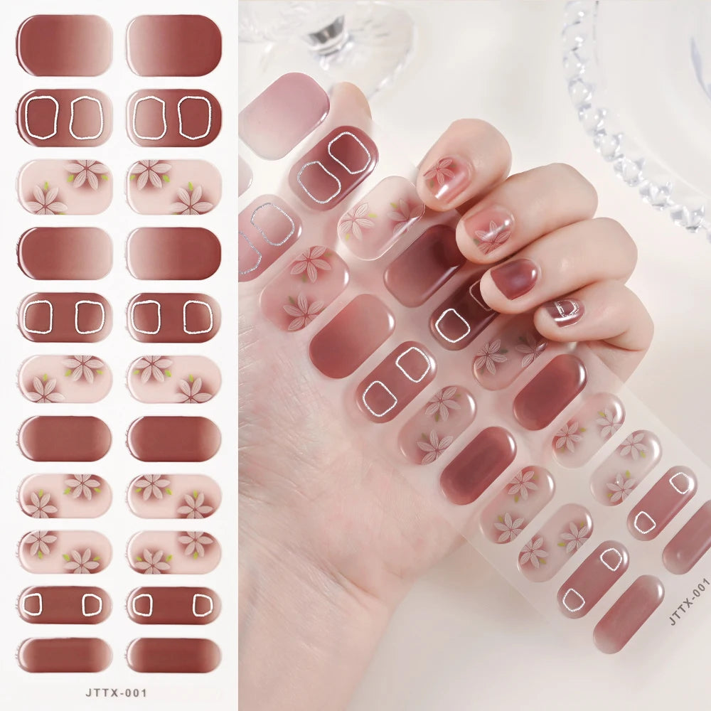 14pc Transparent Semi Cured Gel Nail Strips Nail Strengthening Gel Slider Long-Lasting Clear Crystal Gel Waterproof UV Stickers