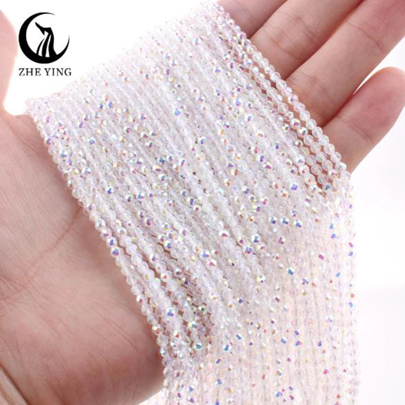 Zhe Ying New 2mm Electroplating AB Crystal Beads Small Loose Faceted Spacer Beads for Jewelry Making DIY Accessories