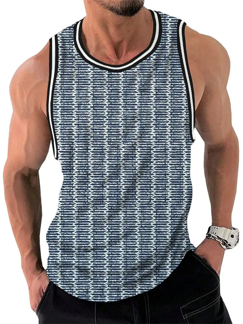 Retro Geometric Graphic Tank Tops For Men Casual Summer Sleeveless 3D Printed Vest Loose Quick Dry Breathable Tees Pullovers