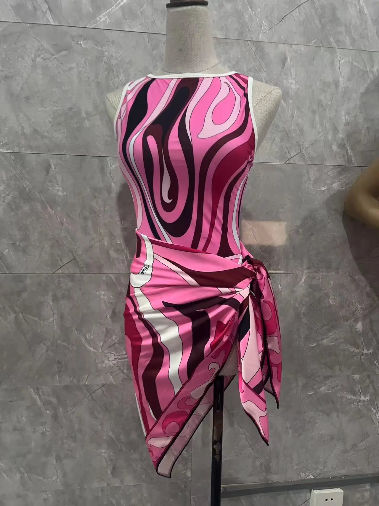 Women Swimsuit Split Swimsuit Bikini Striped Geometry Pattern One-Piece Swimsuit