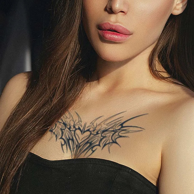 1pc Charming Tattoo Stickers Waterproof Lasting One To Two Weeks For Girls Belly Chest Back Waist Non-Reflective Thorn Cyan