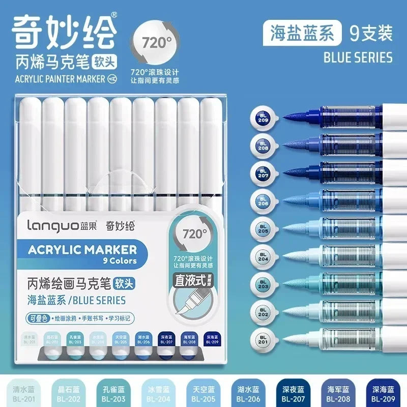 171/9 Direct Liquid Acrylic Art Markers Paint Pens Brush Color Marker for Rock Painting Stone Glass DIY Art Supplies Stationery