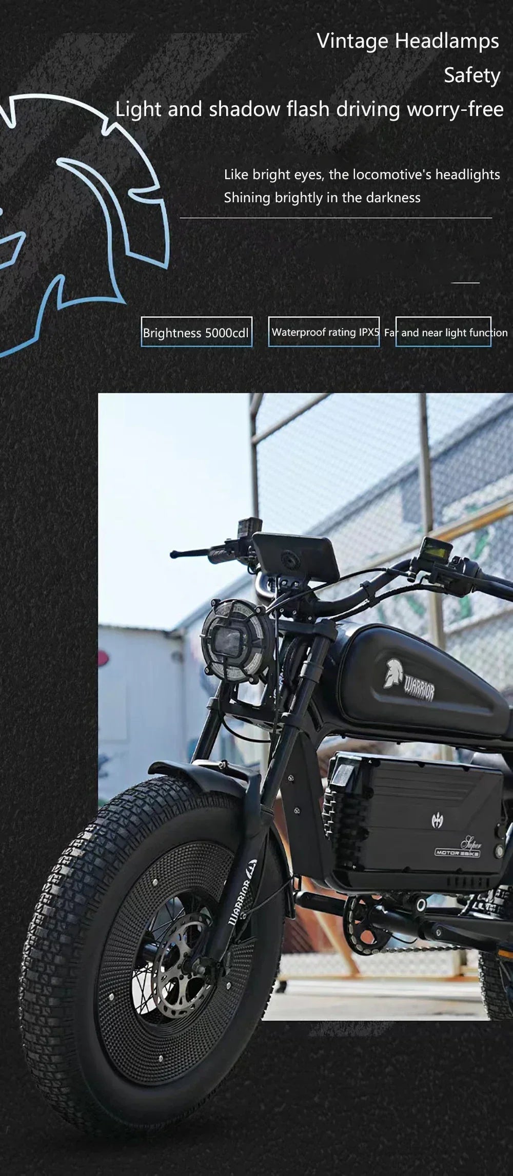 1500W 48V60AH Black Warrior Motorbikes 20inch Fat Tyre Electric Bike Adult Road Hydraulic brake E-bike Adult Road Electric Bike