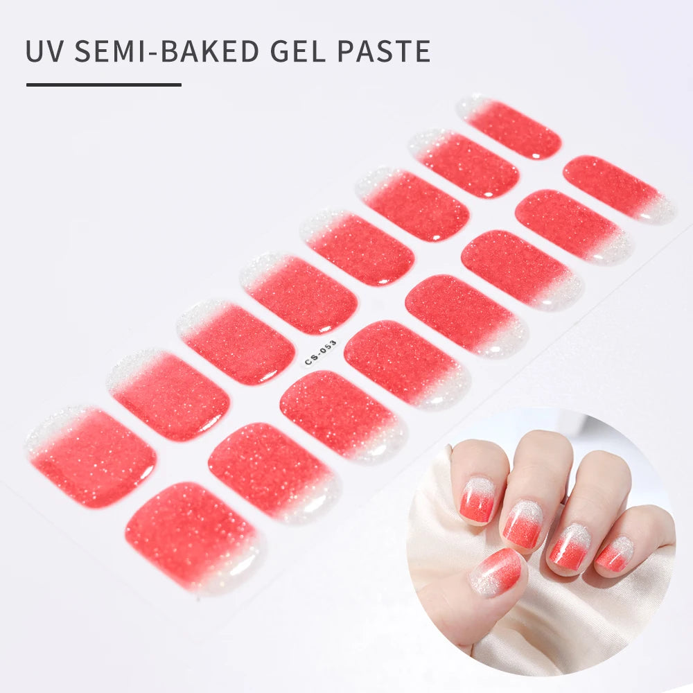 14pc Transparent Semi Cured Gel Nail Strips Nail Strengthening Gel Slider Long-Lasting Clear Crystal Gel Waterproof UV Stickers
