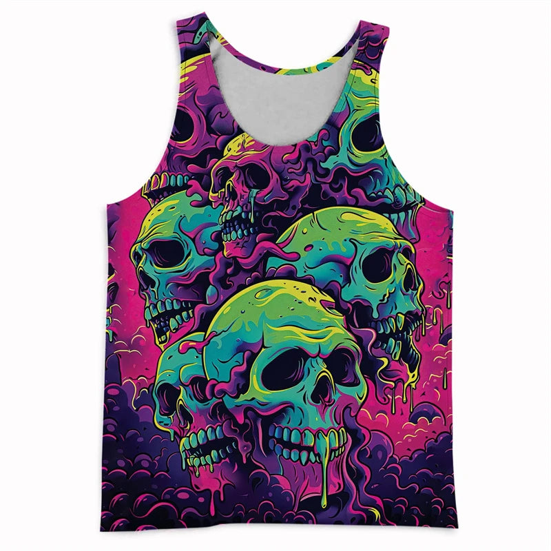 Trend Skull Pattern Tank Top For Men Fashion Summer Sleeveless Abstract 3D Printed Vest Cool Streetwear Hip Hop Undershirts Tank