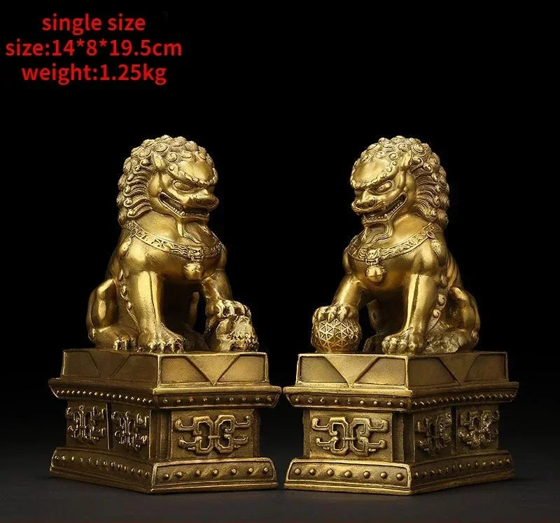 1pairs Feng Shui Attracting Wealth Copper animal Lion Ornaments Home Living Room Bedroom Office Figurines