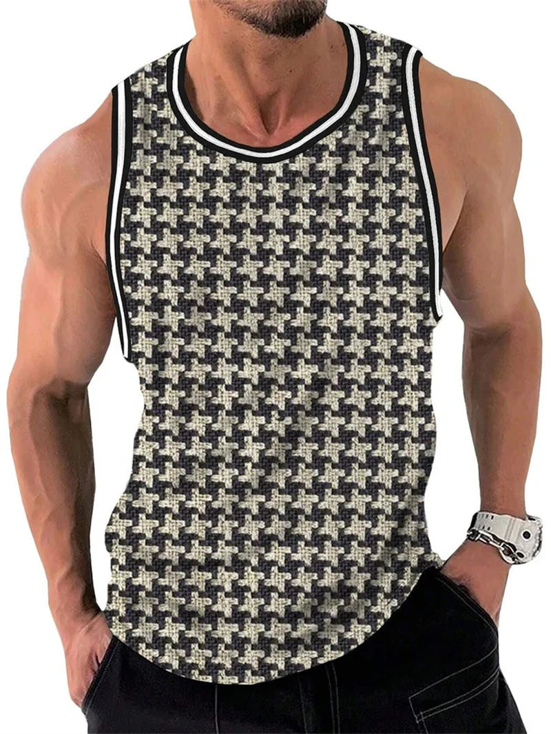 Retro Geometric Graphic Tank Tops For Men Casual Summer Sleeveless 3D Printed Vest Loose Quick Dry Breathable Tees Pullovers