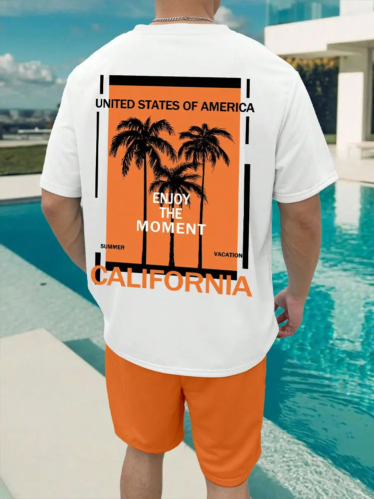 2 Piece Summer Casual Everyday Men's Short Sleeve Shorts Set Hawaiian Print Men's T-shirt Outdoor Sports Men's Beach Shorts