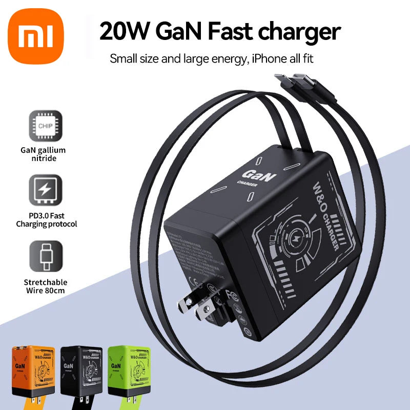 XIAOMI GaN Charger Compatible with 120W Fast Charger Retractable Type-C ligting Cable Portable Adapter For iPhone iPad Samsung