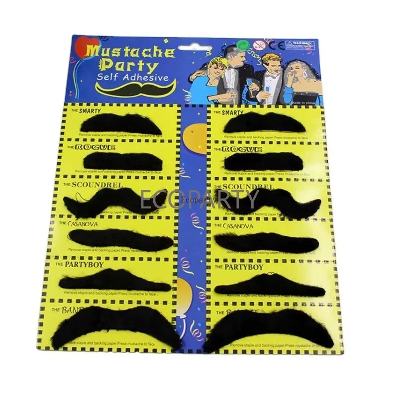 12PCS Set Men Black Fake Moustache Mustaches Funny Beard Party Halloween Costume Hot Selling