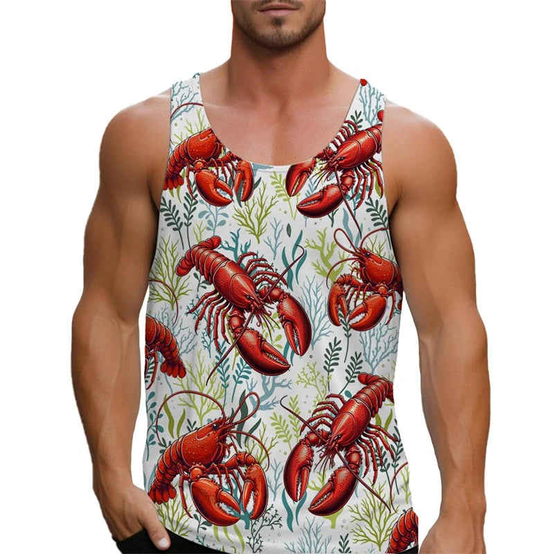 2025 Men's Tank Top Big Lobster Print Hawaiian Men's Casual Vest Comfortable Men's Sleeveless T Shirt Funny Undershirt Unisex