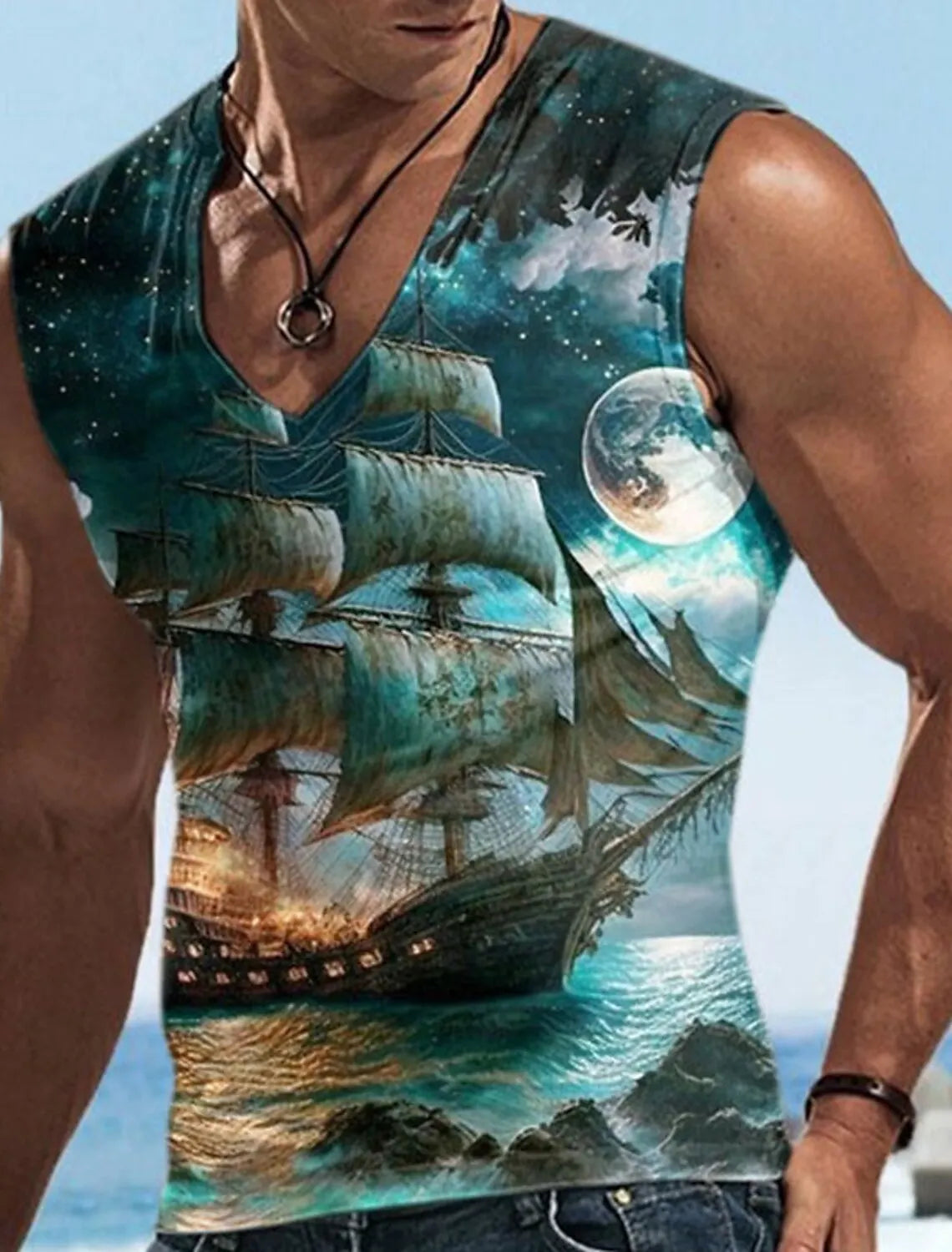 Sailor Suit 3D Ship Print T Shirt Men's Quick Dry Sleeveless Tank Top Oversized Fitness Sports Shirt Men's Design Clothing