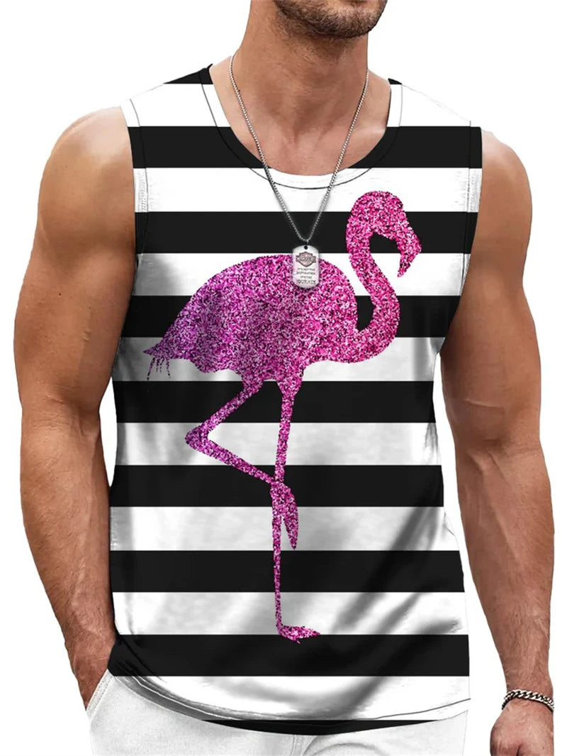 Mens Retro Stripe 3D Printed Tank Tops Fashion Summer Sleeveless Casual Sports Vest Loose Quick Dry Breathable Tees Clothes