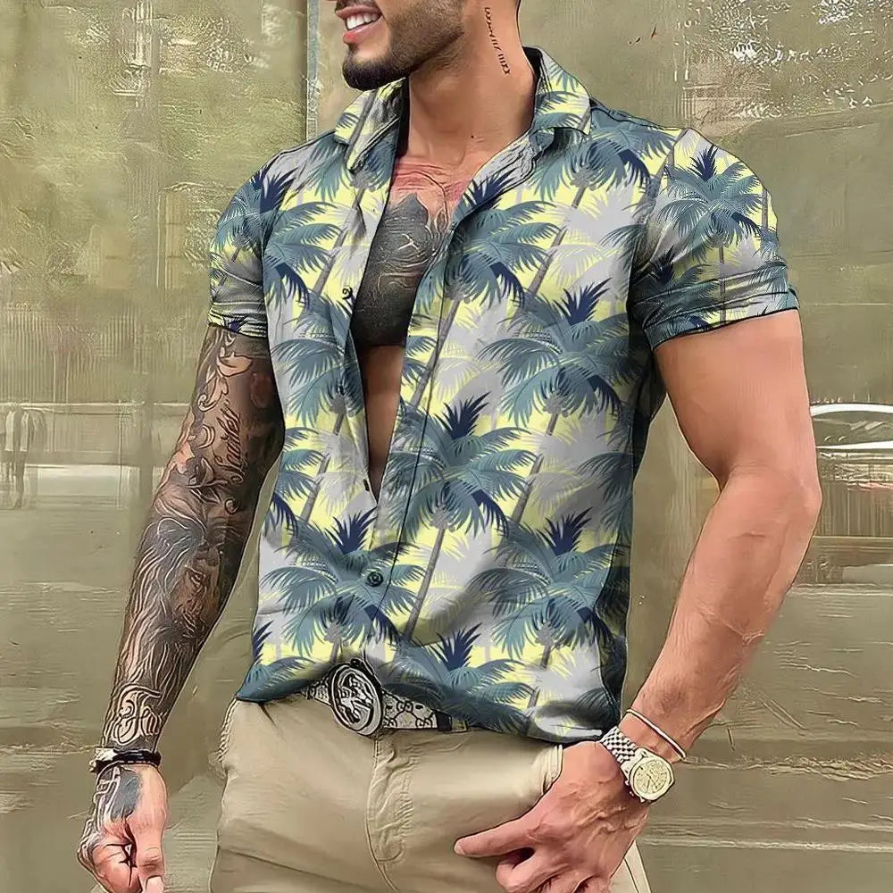 2023 Summer Animal Crane Men's Hawaiian Shirt 3d Plant Floral Print Plus Size Beach Flower