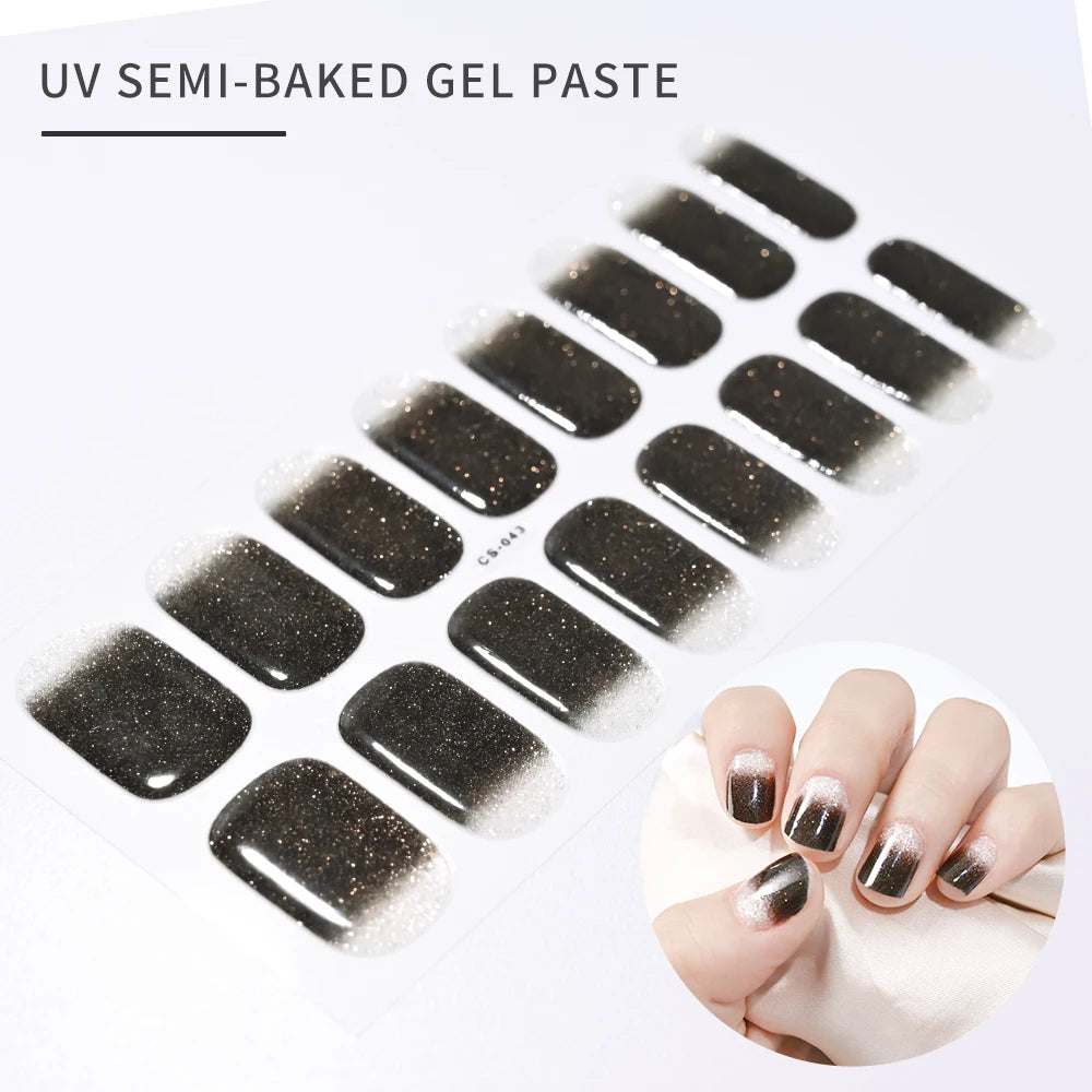 14pc Transparent Semi Cured Gel Nail Strips Nail Strengthening Gel Slider Long-Lasting Clear Crystal Gel Waterproof UV Stickers