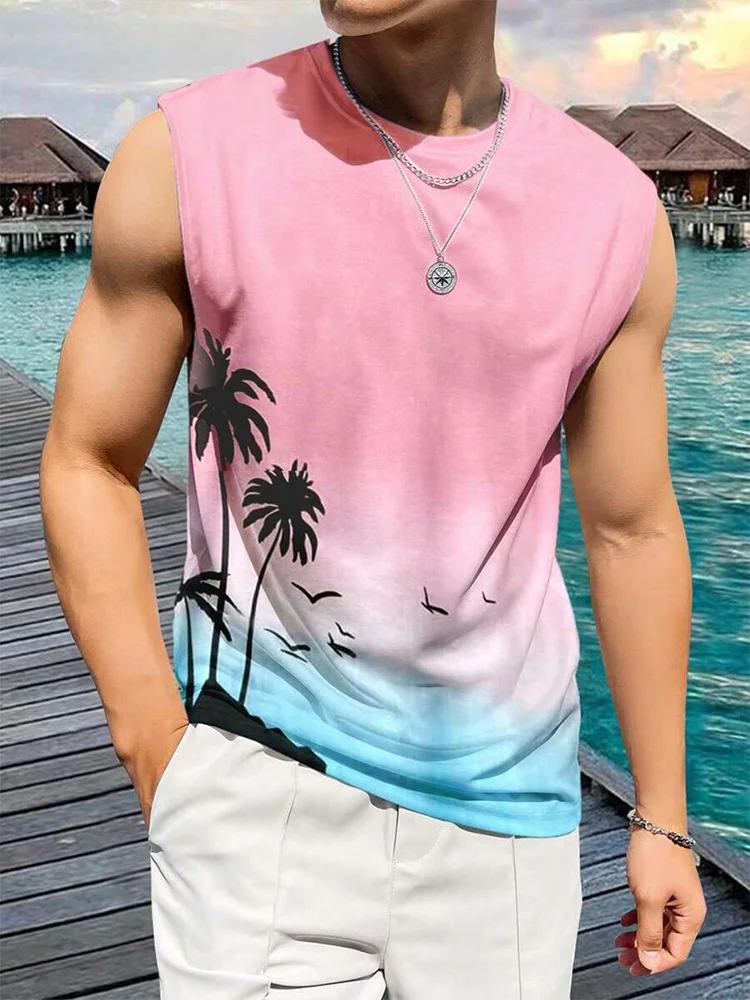 Summer Daily Casual Men's Tank Top Hawaiian Style Fish Print Men's Tank Top Seaside Party Men's Fashion Sleeveless T-shirt
