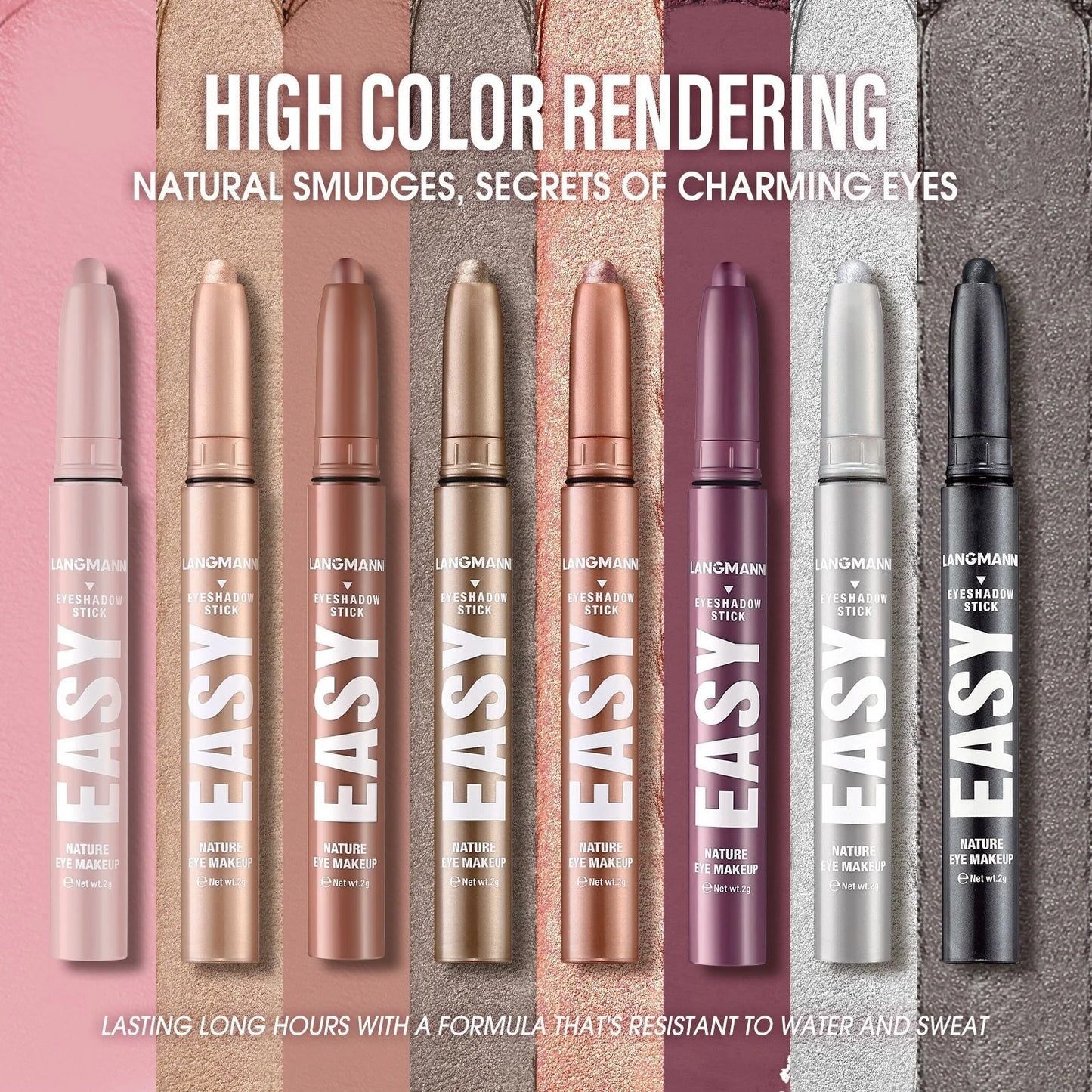 12 Colors Pearly Eyeshadow Stick Waterproof Glitter Matte Nude Eye Shadow Pencil High Pigmented Shimmer Eyeshadow Makeup Tool