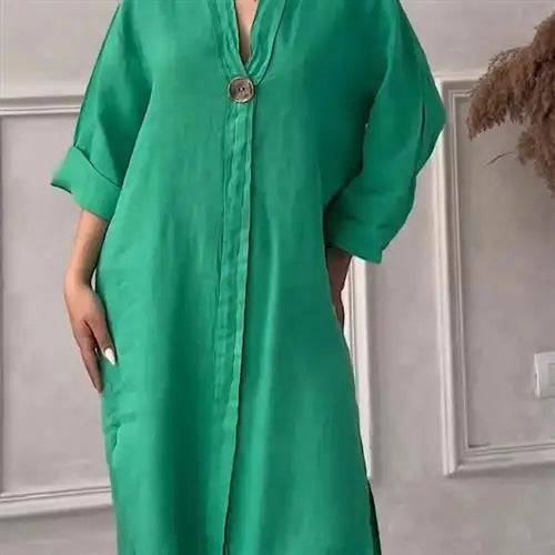 Women's Casual Button-Up Linen irt Long Ne round Color Blo Pet Clothing Accories