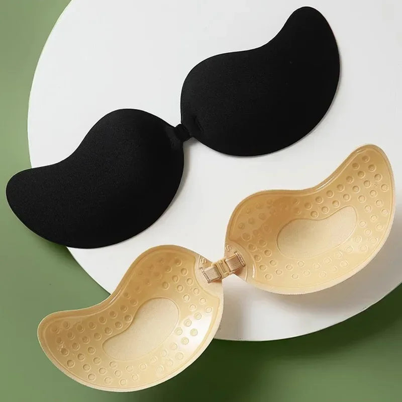Invisible Push Up Bra for Women Backless Strapless Bra Seamless Front Closure Bralette Underwear Silicone Self-Adhesive Bra Pad
