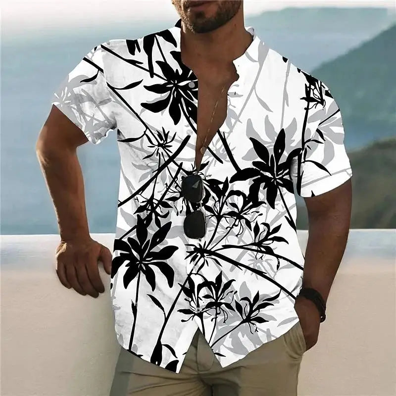 2023 Summer Animal Crane Men's Hawaiian Shirt 3d Plant Floral Print Plus Size Beach Flower