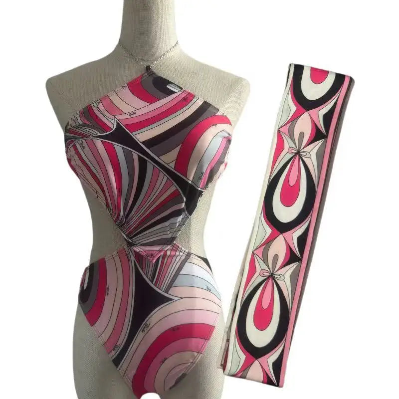 Women Swimsuit Split Swimsuit Bikini Striped Geometry Pattern One-Piece Swimsuit