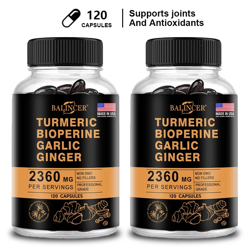 4-in-1 Turmeric Ginger Supplement with Pepperin 2360 Mg with Garlic Curcumin Black Pepper, for Joint, Digestive & Immune Support