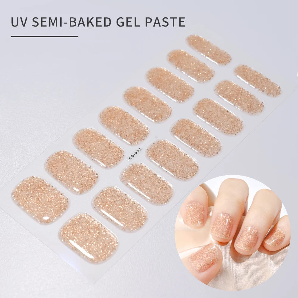 14pc Transparent Semi Cured Gel Nail Strips Nail Strengthening Gel Slider Long-Lasting Clear Crystal Gel Waterproof UV Stickers
