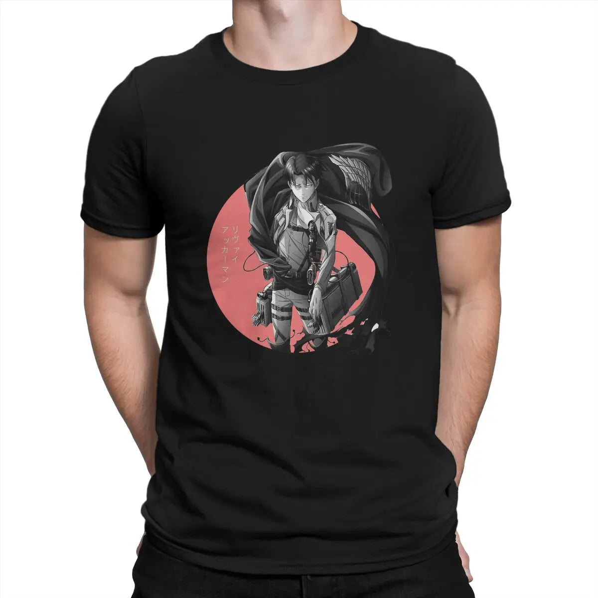 Attack on Titan Levi Anime Red Tshirt Graphic Men Tops Vintage Homme Summer Polyester Streetwear Harajuku T Shirt