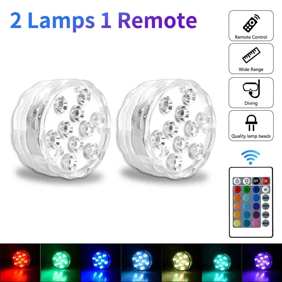 10 LED RGB Underwater Lights with Magnetic Suction Cups 16 Color Lights Fish Tank Pool Underwater Lighting Plant Grow Lights