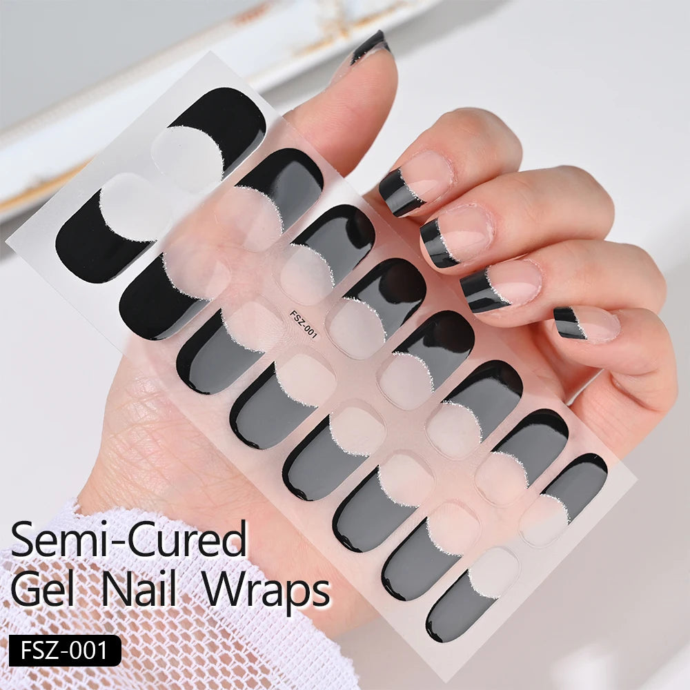 14pc Transparent Semi Cured Gel Nail Strips Nail Strengthening Gel Slider Long-Lasting Clear Crystal Gel Waterproof UV Stickers